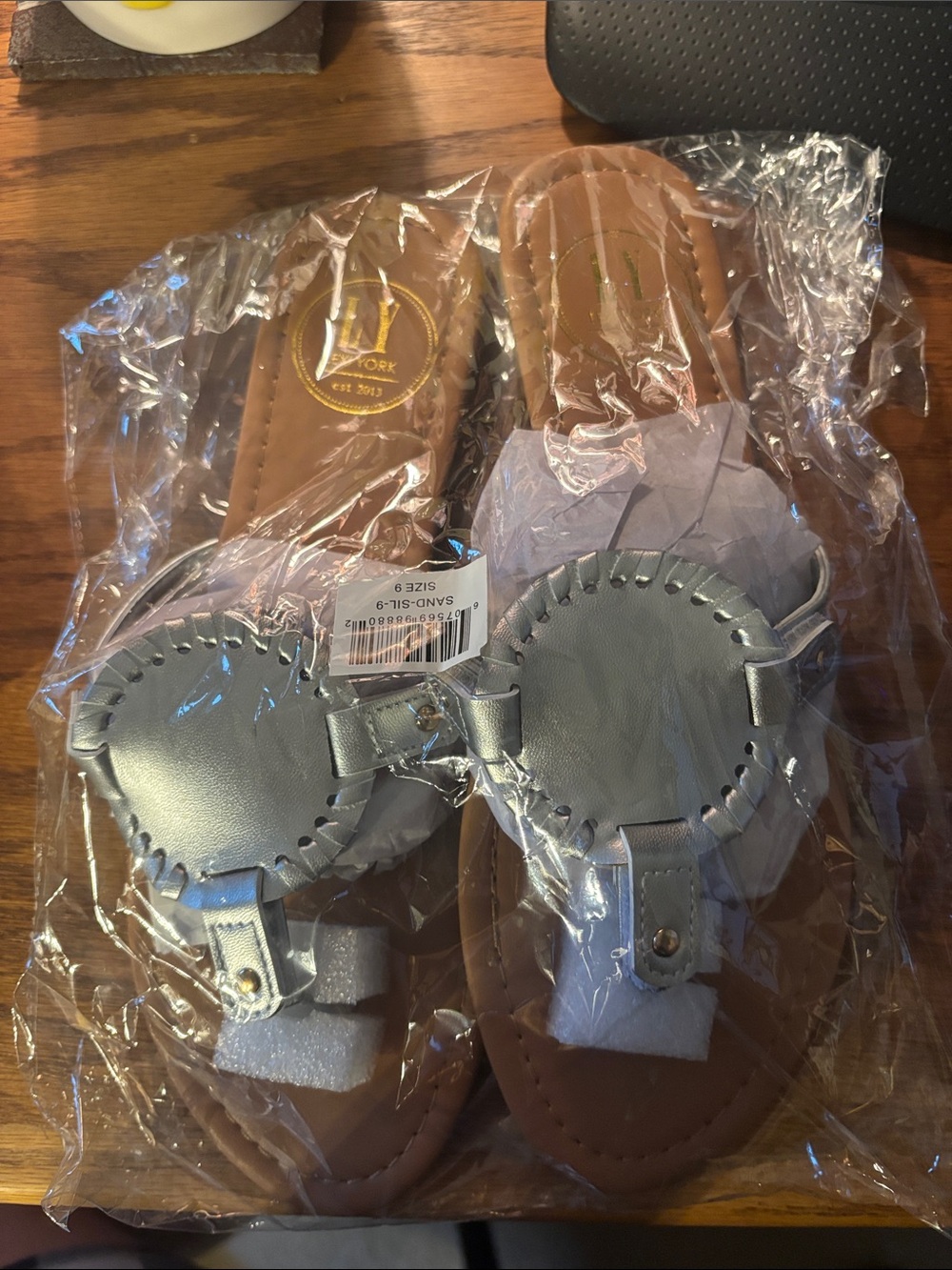 Women's Silver Round-Accent Slide Sandals - Lexi York.  Never Used